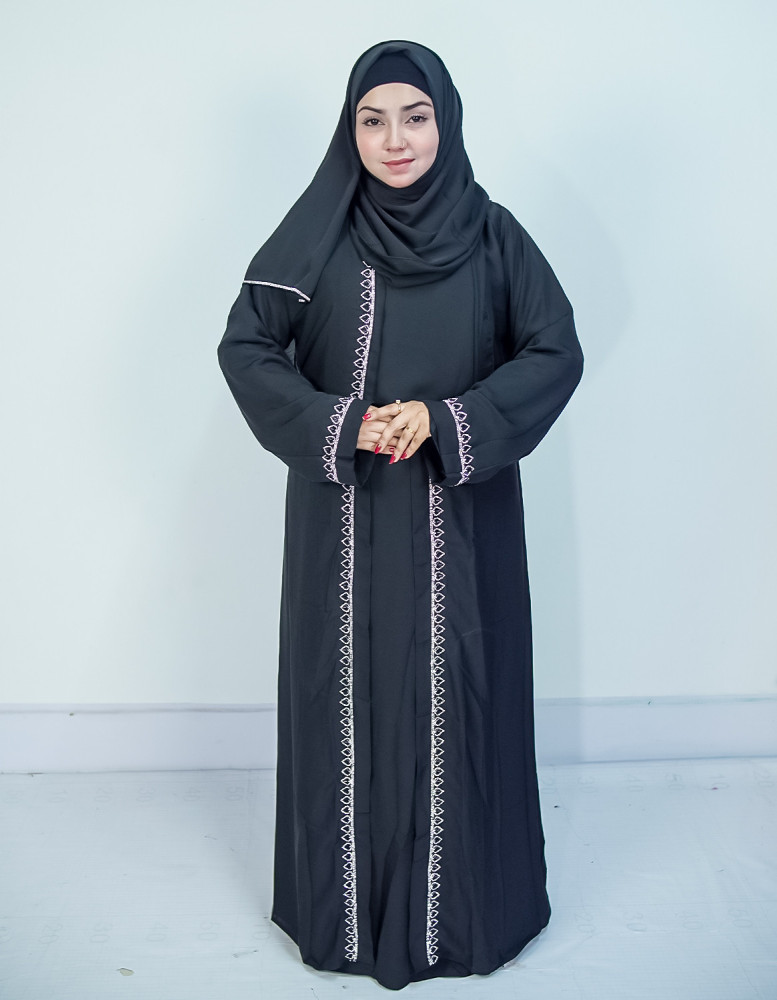 Black Koti Borka with Embroidery & Stone Work